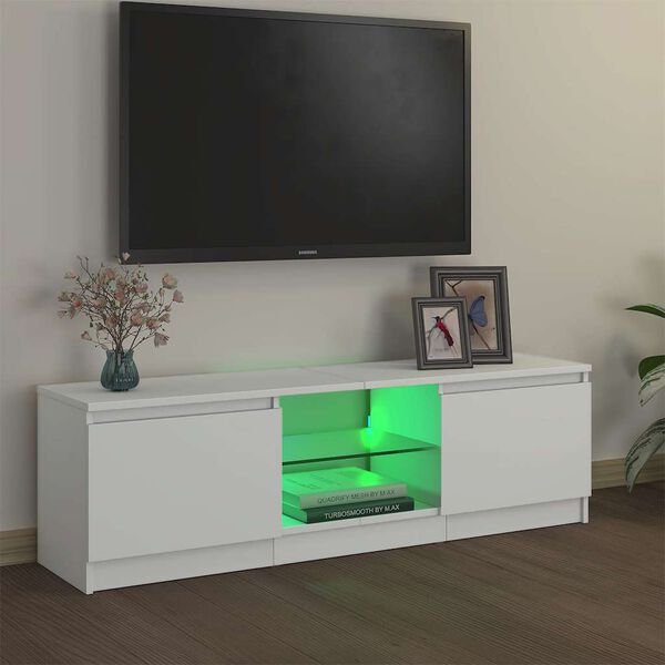 vidaXL Meuble TV avec lumi&egrave;res LED Blanc 120x30x36 cm