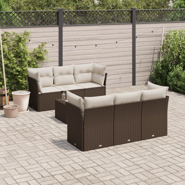 vidaXL Salon de jardin avec coussins 7 pcs marron r&eacute;sine tress&eacute;e