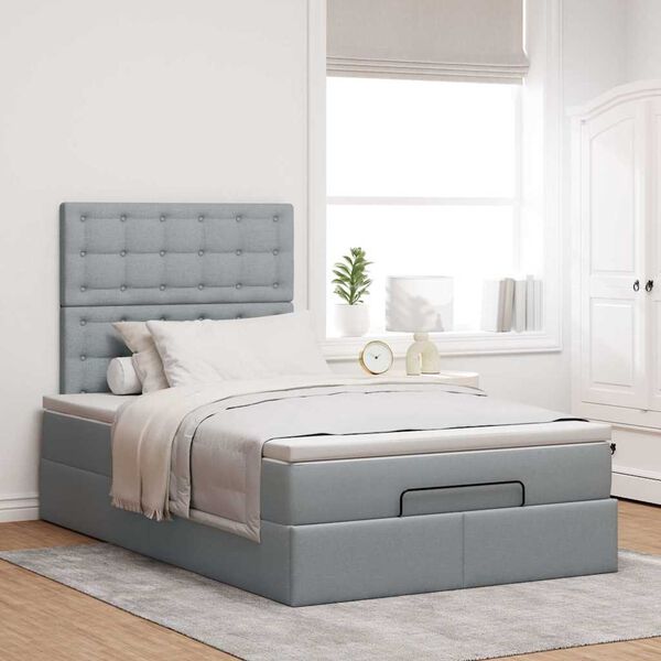 vidaXL Cadre de lit ottoman avec matelas gris clair 120x190 cm tissu