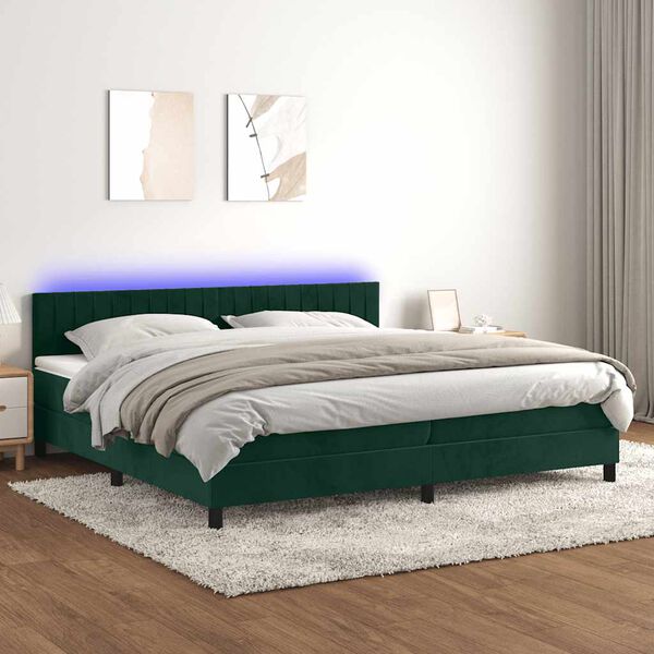 vidaXL Sommier &agrave; lattes de lit avec matelas LED Vert fonc&eacute; 200x200 cm