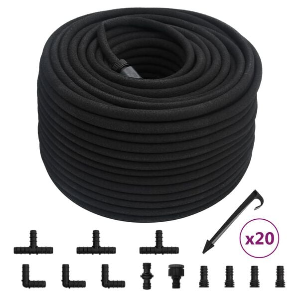 vidaXL Tuyau d'arrosage de jardin noir 0,6" 50 m caoutchouc