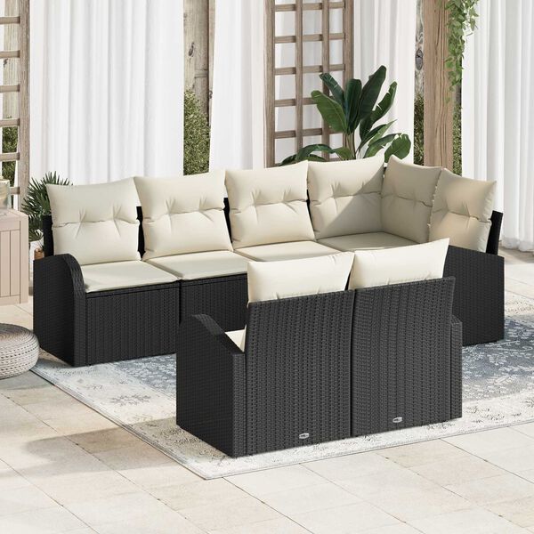 vidaXL Ensemble de canap&eacute; de jardin 7 pcs Noir et Blanc polyrotin