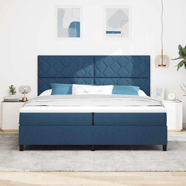vidaXL Lit &agrave; ressorts avec matelas avec LED Bleu 200 x 200 cm tissu