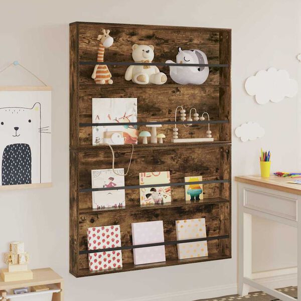 vidaXL &Eacute;tag&egrave;re &agrave; magazines 2 pcs Ch&ecirc;ne fum&eacute; 100 x 12 x 70 cm