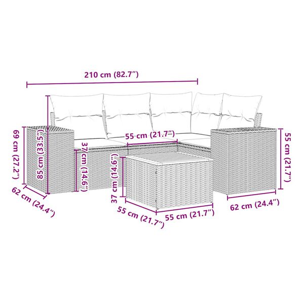 vidaXL Salon de jardin 5 pcs avec coussins noir r&eacute;sine tress&eacute;e