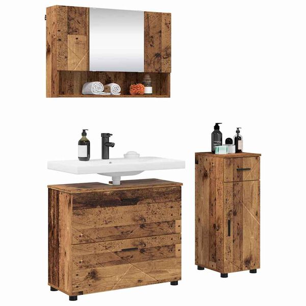 vidaXL Ensemble de mobilier de salle de bain 3 pcs Bois Ancien