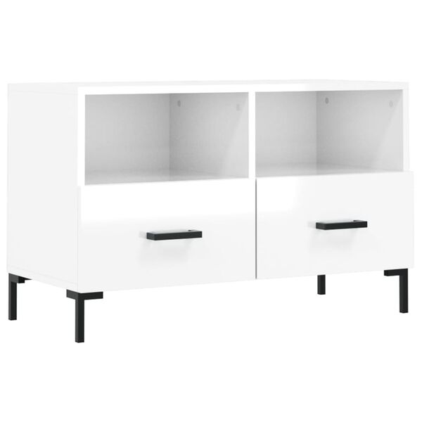 vidaXL Meuble TV Blanc brillant 80x36x50 cm Bois d'ing&eacute;nierie