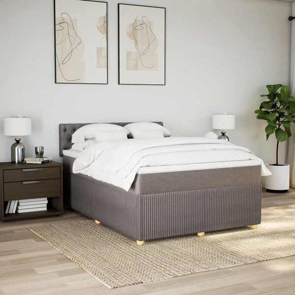 vidaXL Sommier &agrave; lattes de lit avec matelas Taupe 160x200 cm Tissu