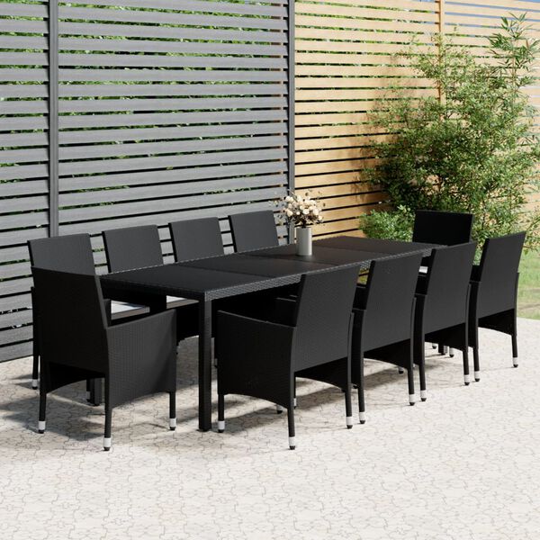 vidaXL Ensemble &agrave; d&icirc;ner de jardin 11 pcs R&eacute;sine tress&eacute;e Noir