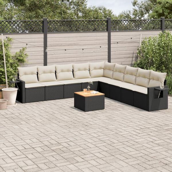 vidaXL Salon de jardin 10 pcs avec coussins noir r&eacute;sine tress&eacute;e