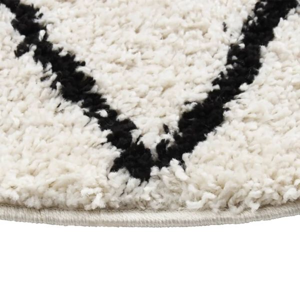 vidaXL Tapis shaggy &agrave; poils longs Noir et cr&egrave;me &phi;120 cm