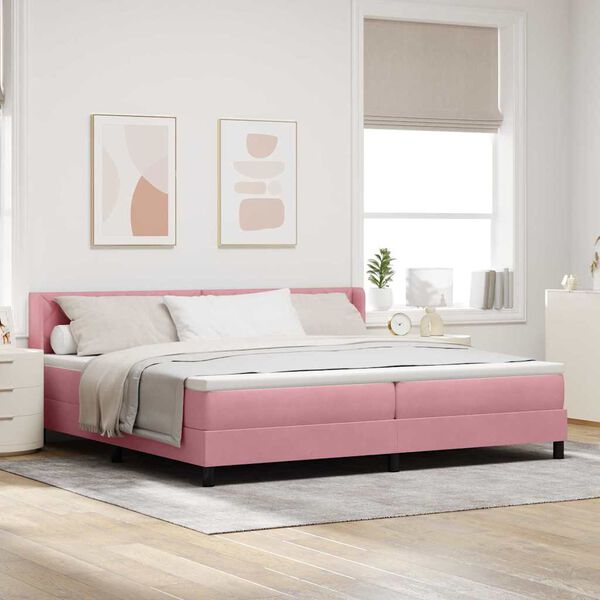 vidaXL Lit &agrave; ressorts avec matelas Rose 200 x 200 cm Polyester
