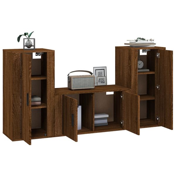 vidaXL Ensemble de meubles TV 3 pcs Ch&ecirc;ne marron Bois d'ing&eacute;nierie