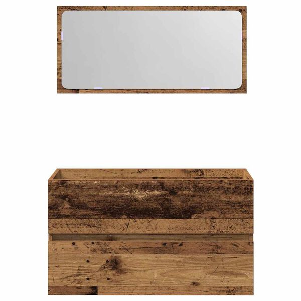 vidaXL Armoire de salle de bain et miroir vieux bois bois d'ing&eacute;nierie