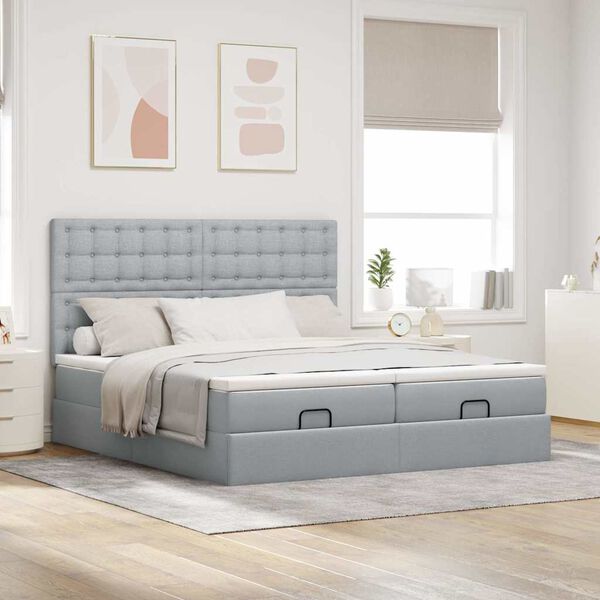 VidaXL Cadre de lit ottoman et matelas gris clair 200x200cm tissu