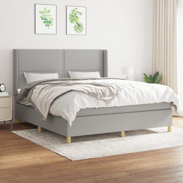 vidaXL Sommier &agrave; lattes de lit avec matelas Gris clair 180x200cm Tissu