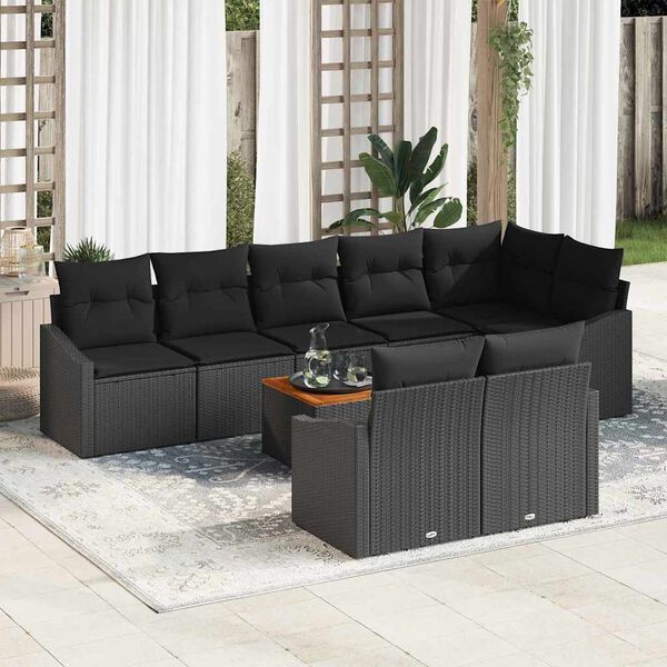 vidaXL Ensemble de canap&eacute; de jardin avec coussin 9 pcs Noir polyrotin