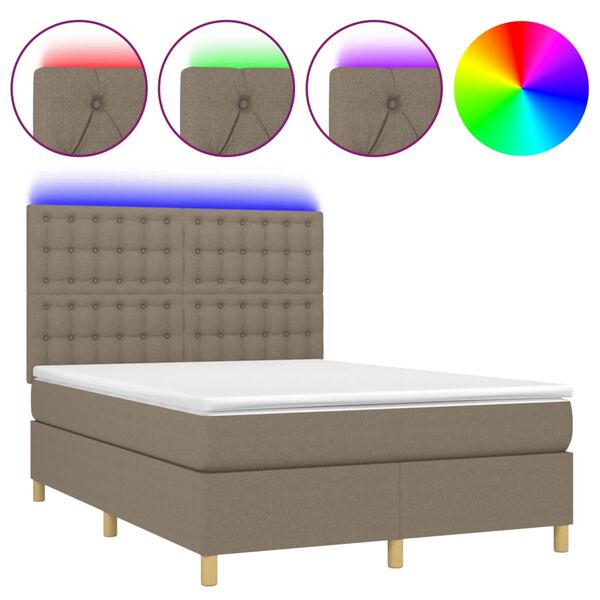 vidaXL Sommier &agrave; lattes de lit et matelas et LED Taupe 140x200cm Tissu