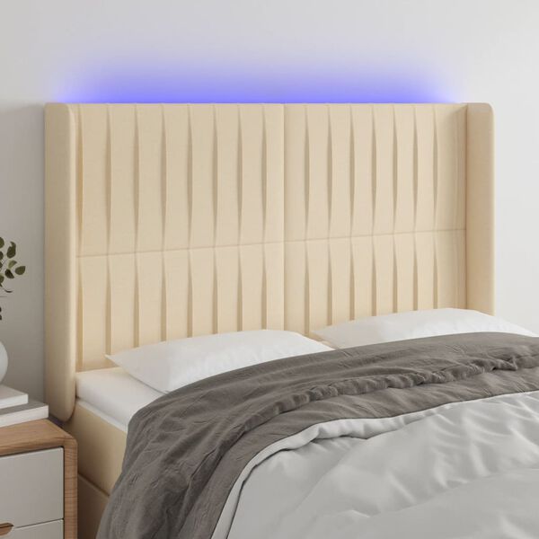 vidaXL Tête de lit à LED Crème 147x16x118/128 cm Tissu