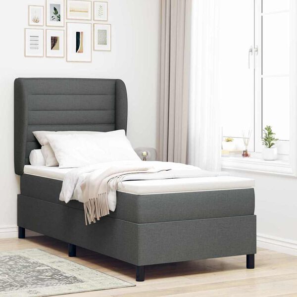vidaXL Lit &agrave; ressorts avec matelas Gris fonc&eacute; 100 x 200 cm tissu