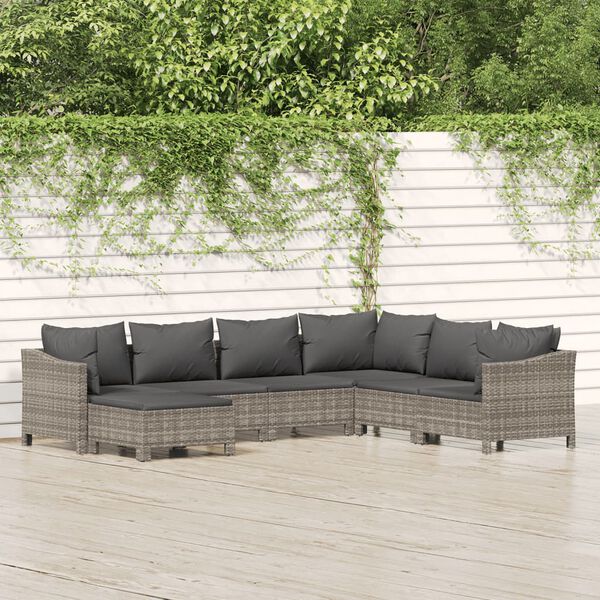vidaXL Salon de jardin 7 pcs avec coussins Gris R&eacute;sine tress&eacute;e