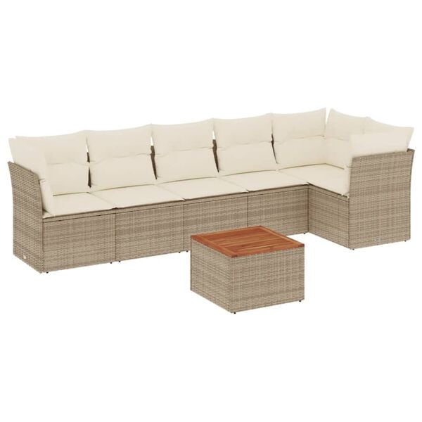 vidaXL Salon de jardin avec coussins 7 pcs beige r&eacute;sine tress&eacute;e