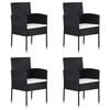 vidaXL Chaises de jardin coussins blanc cr&egrave;me 4pcs noir r&eacute;sine tress&eacute;e