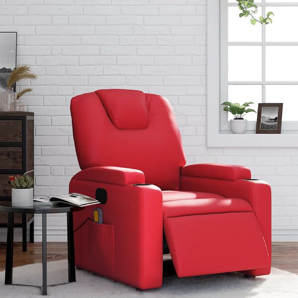 vidaXL Fauteuil de massage inclinable électrique rouge similicuir