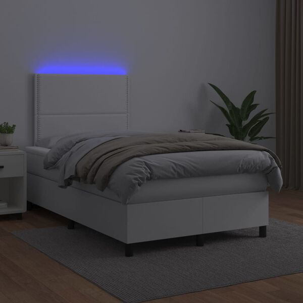 vidaXL Sommier &agrave; lattes de lit avec matelas et LED Blanc 120x200 cm