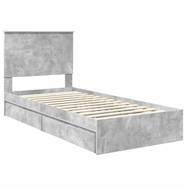 vidaXL Lit de Rangement Gris b&eacute;ton 90 x 200 cm Bois d'ing&eacute;nierie