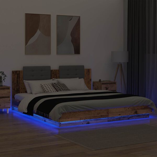 vidaXL Cadre de lit avec t&ecirc;te de lit Bois Ancien 200 x 200 cm