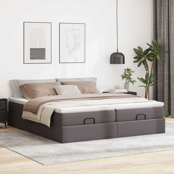 VidaXL Cadre de lit ottoman avec matelas gris 160x200 cm similicuir