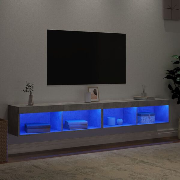 vidaXL Meubles TV avec lumi&egrave;res LED 2 pcs gris b&eacute;ton 100x30x30 cm