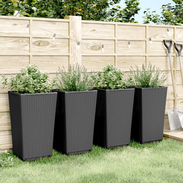 vidaXL Jardinières 4 pcs noir 32,5x32,5x57 cm polypropylène