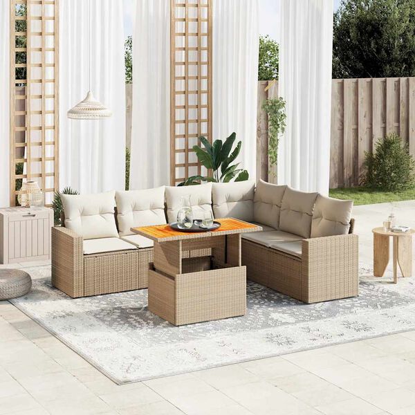 vidaXL Salon de jardin avec coussins 7 pcs beige r&eacute;sine tress&eacute;e