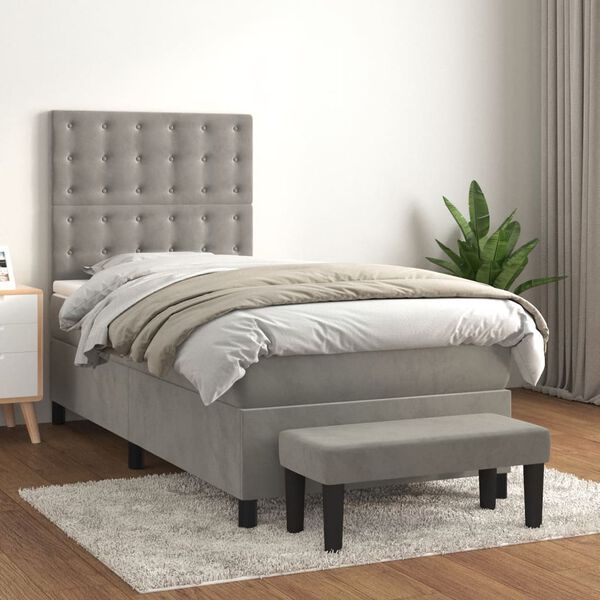 vidaXL Sommier &agrave; lattes de lit et matelas Gris clair 90x200 cm Velours