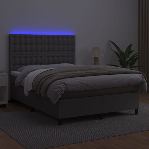vidaXL Sommier à lattes de lit avec matelas et LED Gris 140x200 cm