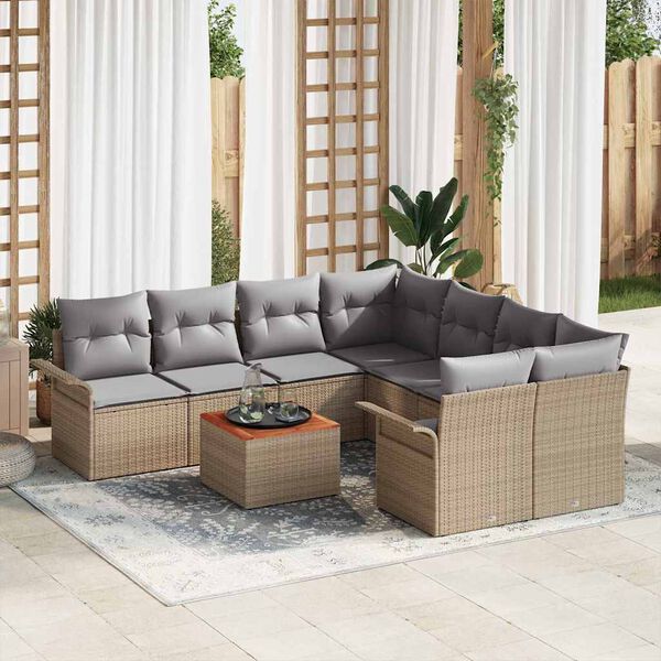 vidaXL Ensemble de canap&eacute; de jardin 9 pcs Beige Poly rotin