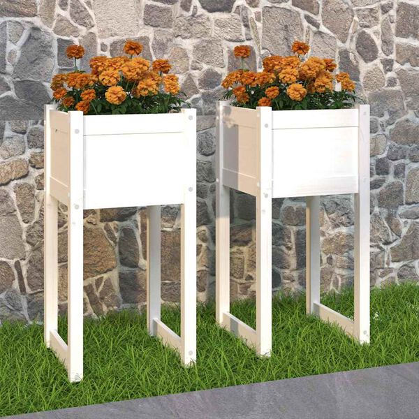 vidaXL Jardini&egrave;res 2 pcs Blanc 40x40x81 cm Bois massif de pin