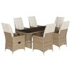 vidaXL Ensemble &agrave; manger de jardin et coussins 7 pcs beige poly rotin