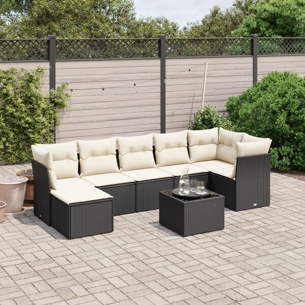vidaXL Salon de jardin 7 pcs avec coussins noir r&eacute;sine tress&eacute;e