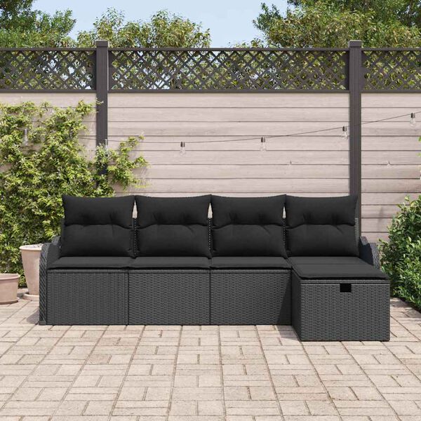 vidaXL Ensemble de canap&eacute; de jardin avec coussin 5 pcs Noir Poly rotin
