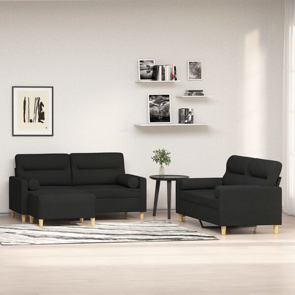 vidaXL Ensemble de canap&eacute;s 3 pcs coussins d&eacute;coratifs et coussins Noir
