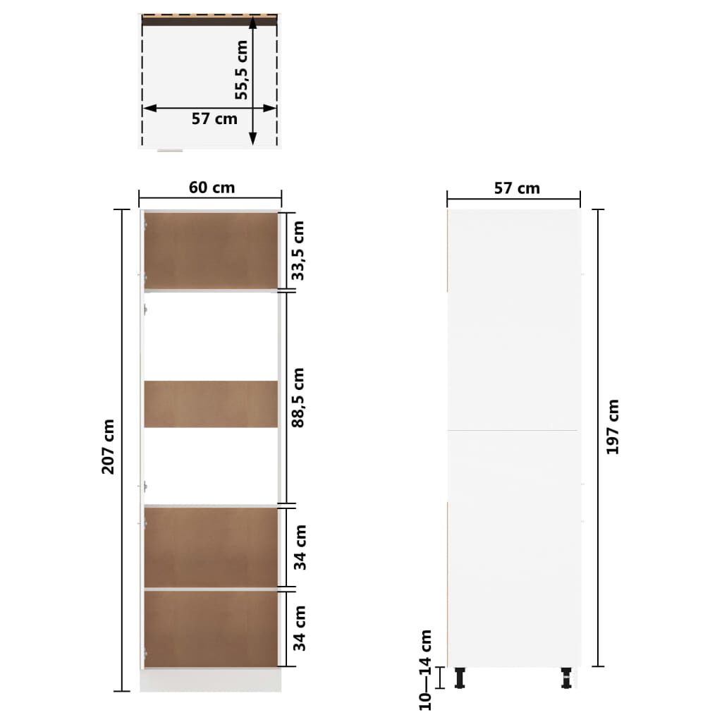 Armoire Micro-Ondes Blanc Brillant 60x57x207 Cm | Meuble Rangement Cuisine Aggloméré - 4 Étages