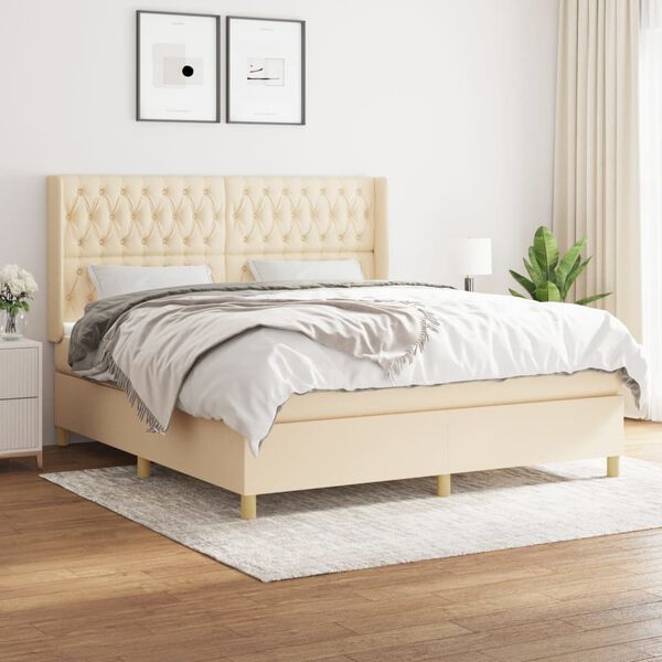 vidaXL Sommier &agrave; lattes de lit avec matelas Cr&egrave;me 180x200 cm Tissu