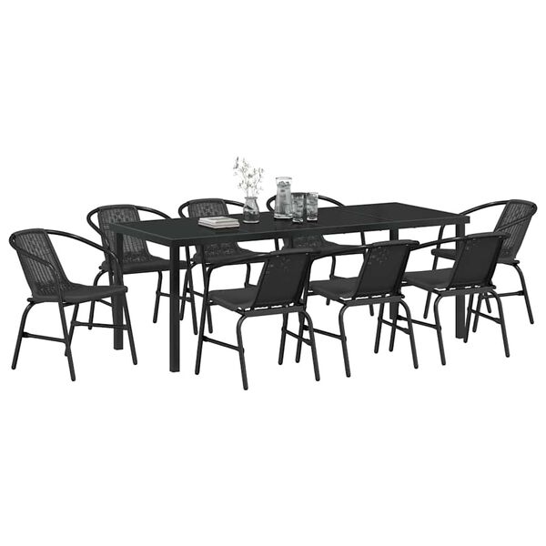 vidaXL Ensemble de salle &agrave; manger pour jardin 9 pcs Noir