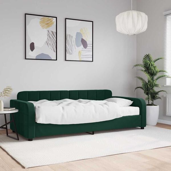 vidaXL Lit de jour avec matelas vert fonc&eacute; 90x200 cm velours