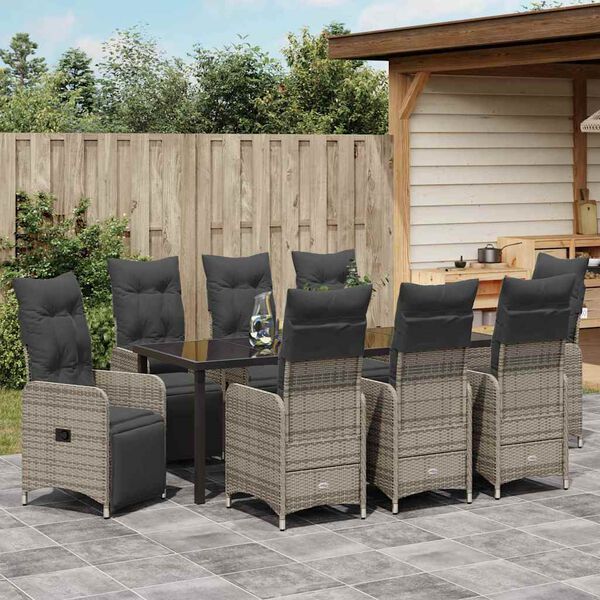 vidaXL Ensemble de salle &agrave; manger pour jardin 9 pcs Gris Poly rotin
