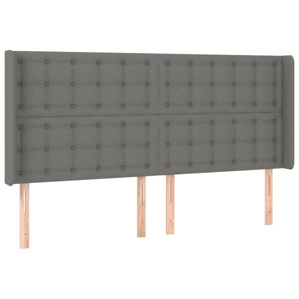 vidaXL T&ecirc;te de lit avec oreilles Gris fonc&eacute; 203x16x118/128 cm Tissu