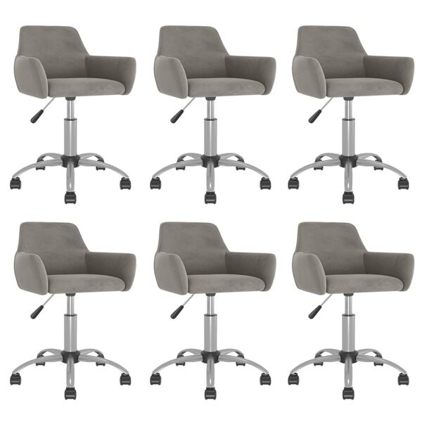 vidaXL Chaises pivotantes &agrave; manger lot de 6 Gris clair Velours